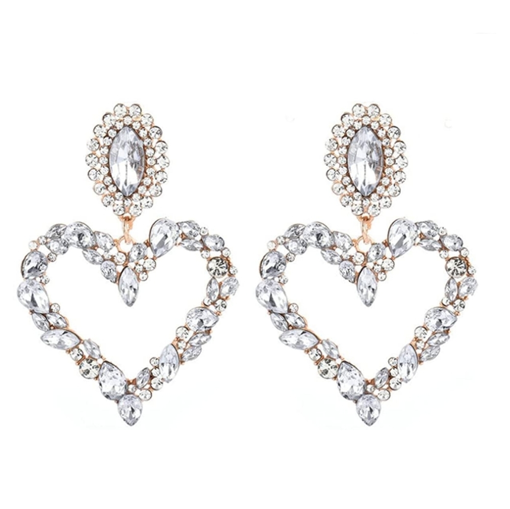 Rhinestone and Crystalis Heart Earrings